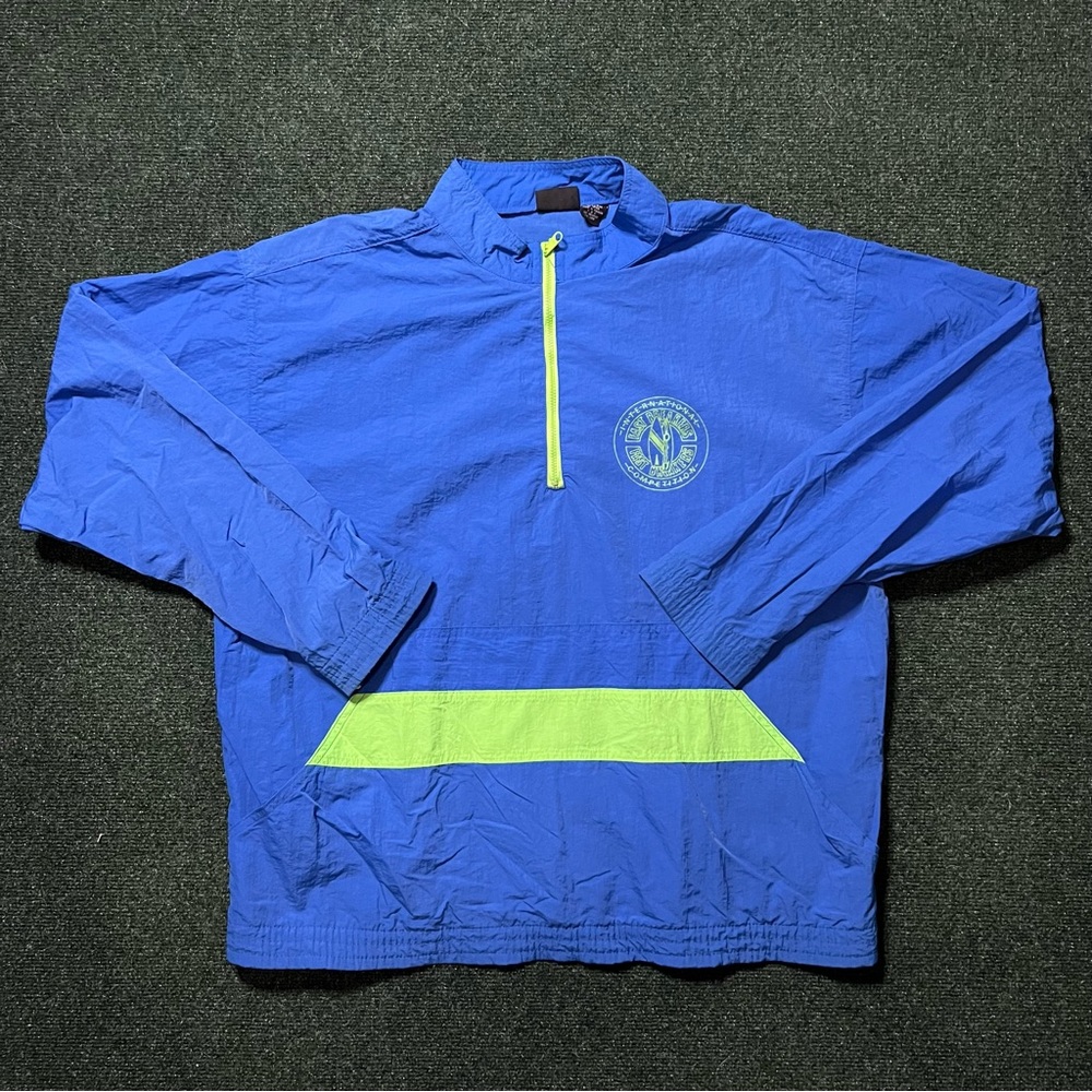 Vintage 90s Surfing Half Zip Blue Nature Windbreaker  Size XL 25X27.5